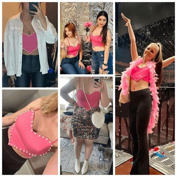 💗 Barbie Pink Cute Heart Shaped Crop Top Pearls Trim NEW WITH TAGS - Picture 15 of 16